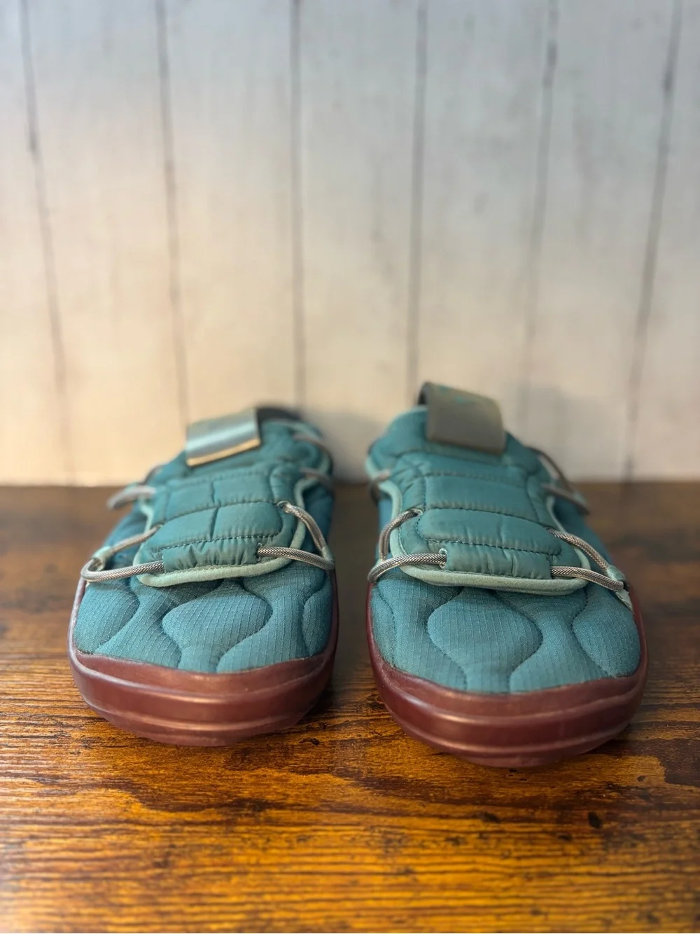 Nike Teal Quilted Slide Sandals with Burgundy Sole
